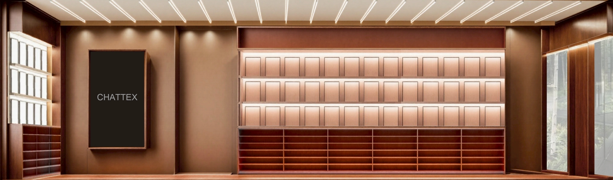 Warm wood interior showroom